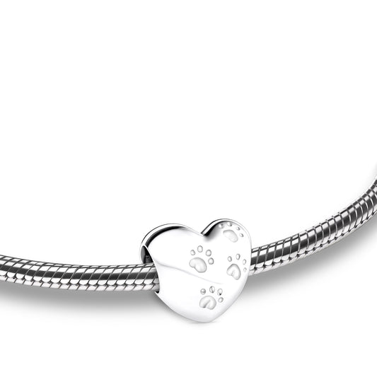 Bead: LoveHeart w/Paws - Rhodium Plated - BD2001