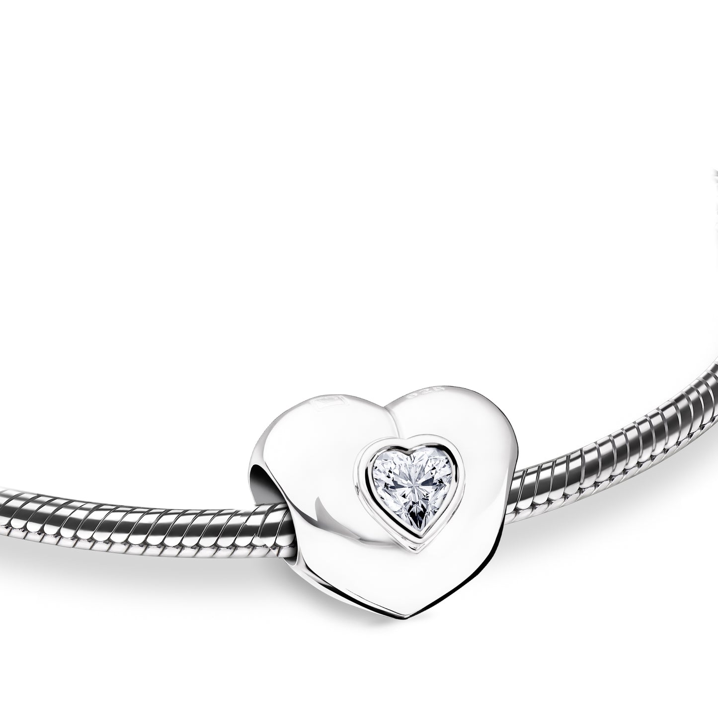 Bead: Heart to Heart - Rhodium Plated w/Clear Crystal - BD2003