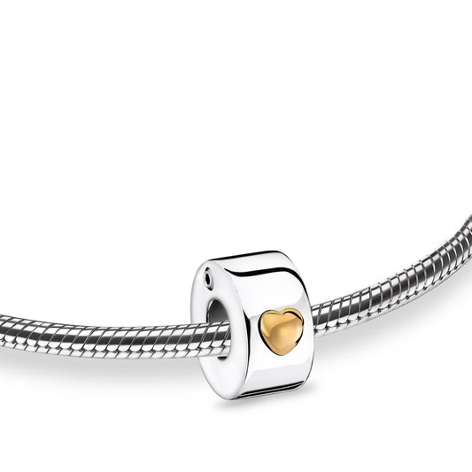 Bead: Glowing Heart - Rhodium Plated Gold Vermeil Two Tone - BD2013