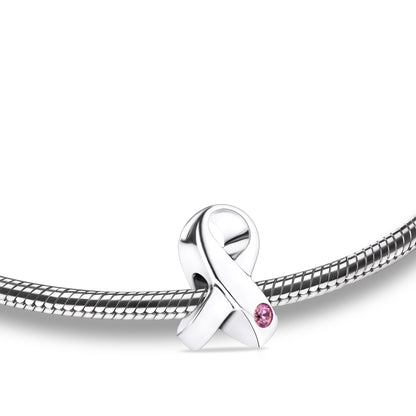 Bead: Awareness - Rhodium Plated w/Pink Crystal - BD2070*