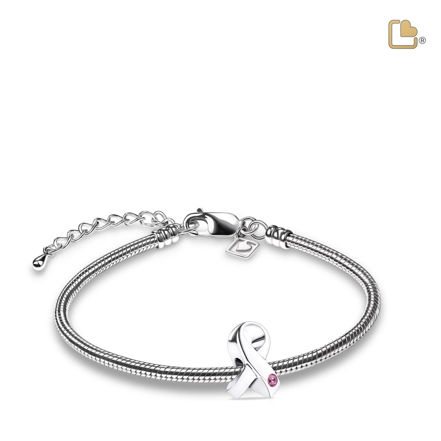 Bead: Awareness - Rhodium Plated w/Pink Crystal - BD2070*