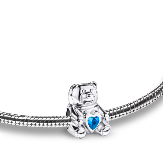 Bead: CuddleBear - Rhodium Plated w/Blue Crystal - BD2081