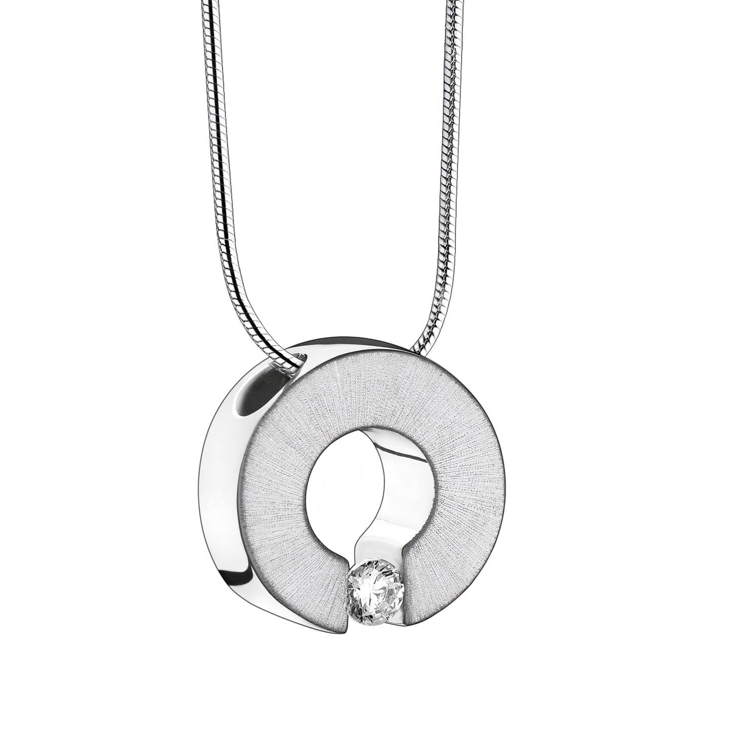 Pendant: Omega - Rhodium Plated Two Tone w/Clear Crystal - PD1040