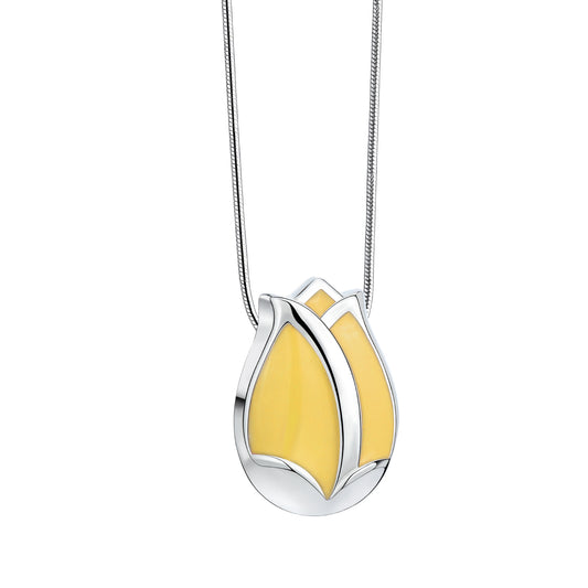 Pendant: Tulip - Polished Silver & Pearl Yellow - PD1072*