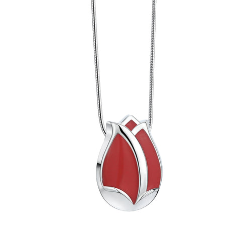 Pendant: Tulip - Polished Silver & Pearl Red - PD1074
