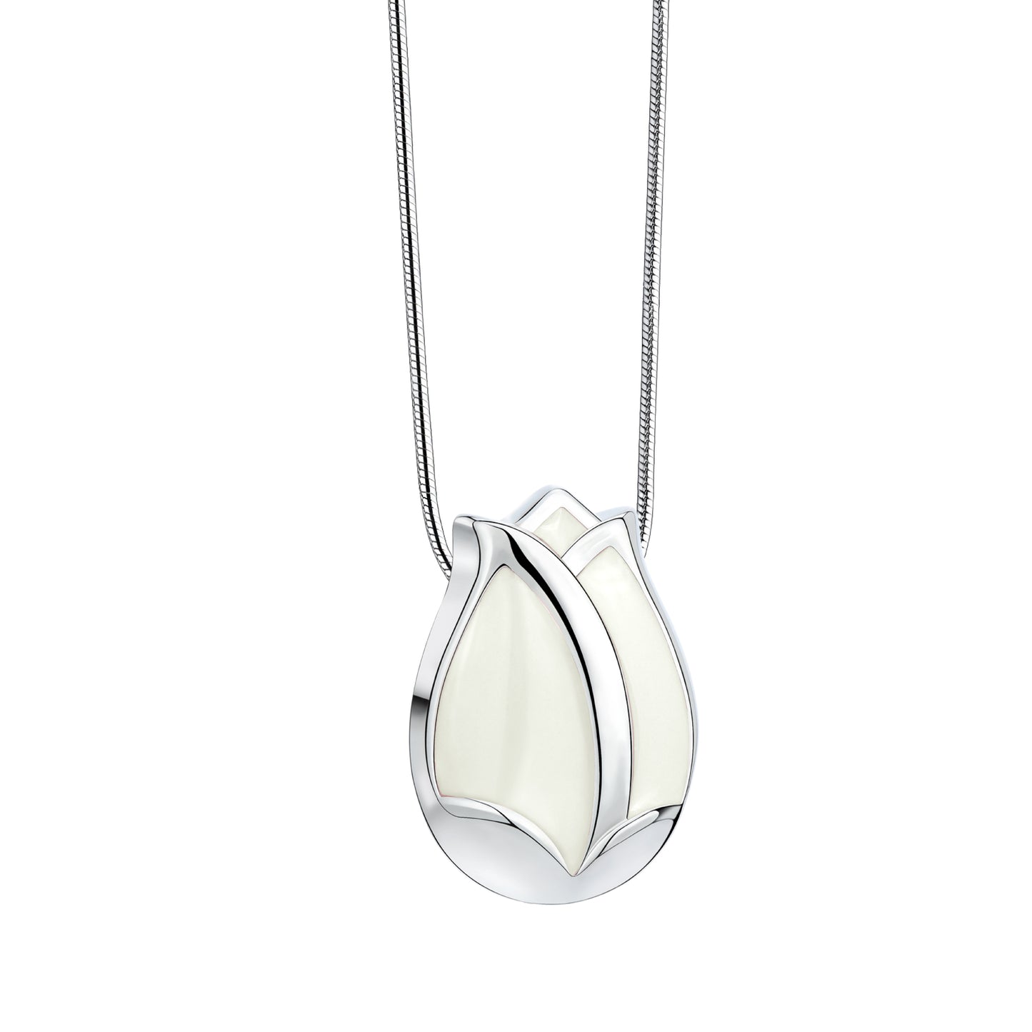 Pendant: Tulip - Polished Silver & Pearl White - PD1077