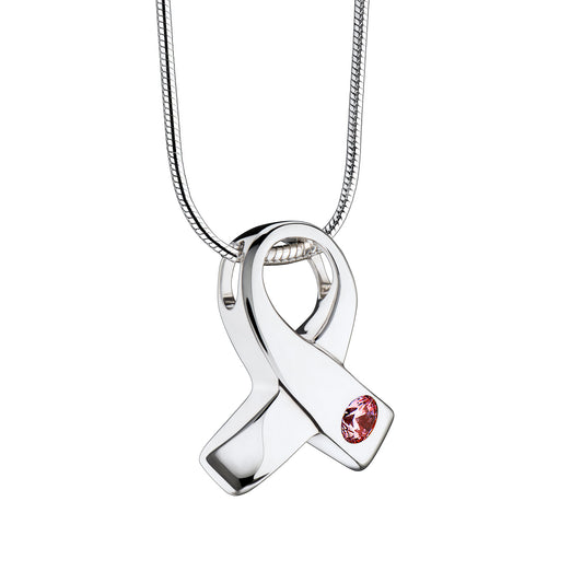 Pendant: Awareness - Rhodium Plated w/Pink Crystal - PD1100*