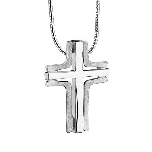 Pendant: Cross Elegant - Rhodium Plated Two Tone - PD1130