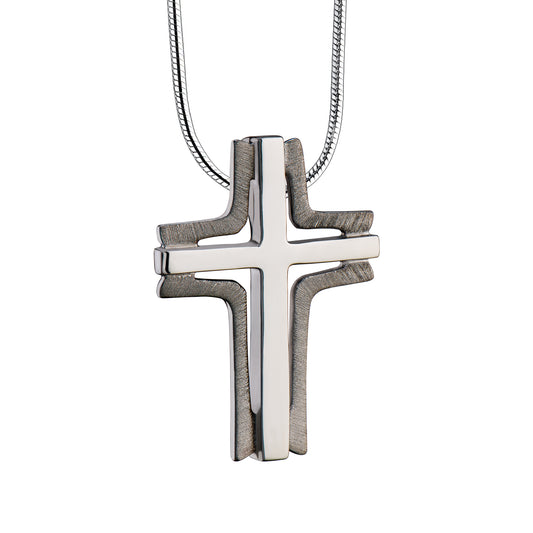 Pendant: Cross Elegant - Ruthenium Plated Two Tone - PD1131*