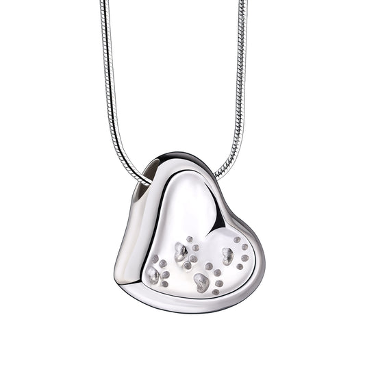 Pendant: Leaning Heart w/Paw Prints - Rhodium Plated - PD1170