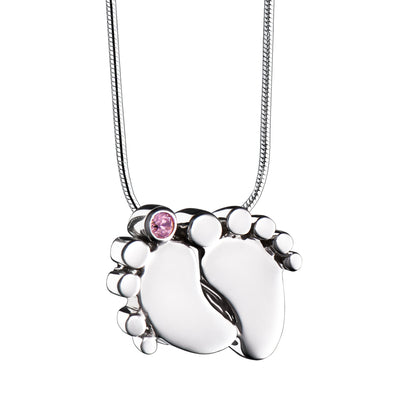 Pendant: Baby Feet - Rhodium Plated w/Pink Crystal - PD1180