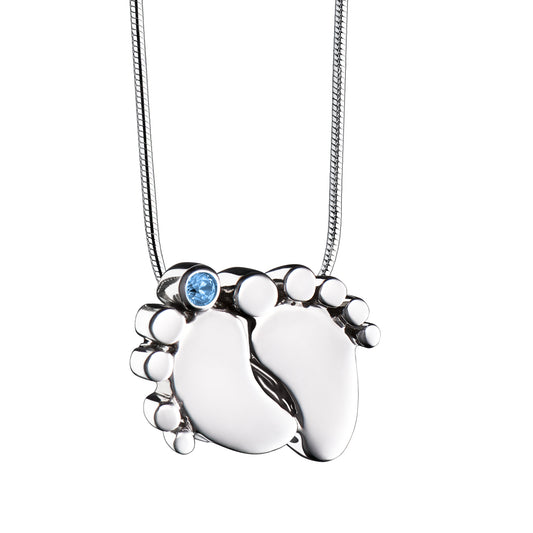 Pendant: Baby Feet - Rhodium Plated w/Blue Crystal - PD1181