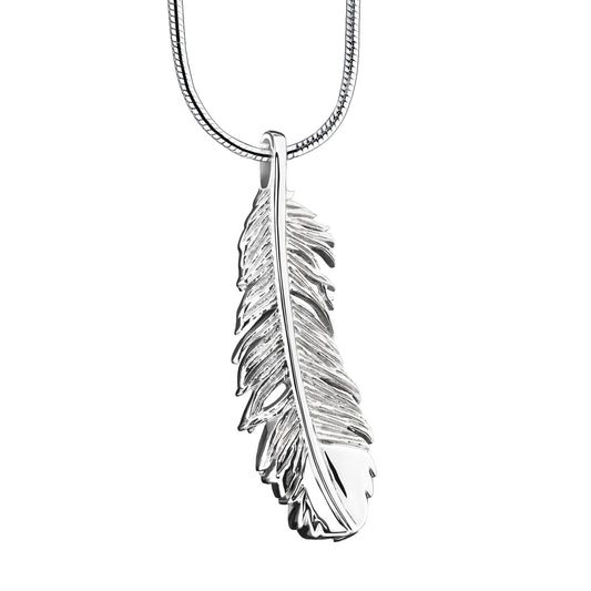 Pendant: Feather - Rhodium Plated - PD1220