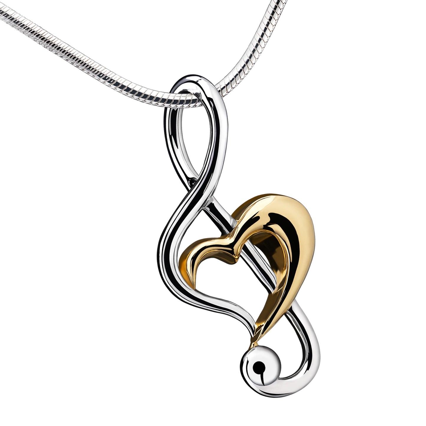 Pendant: Treble Clef Heart - Rhodium Plated Gold Vermeil Two Tone - PD1250