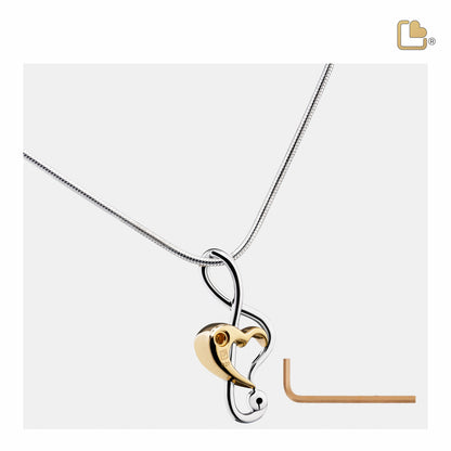 Pendant: Treble Clef Heart - Rhodium Plated Gold Vermeil Two Tone - PD1250