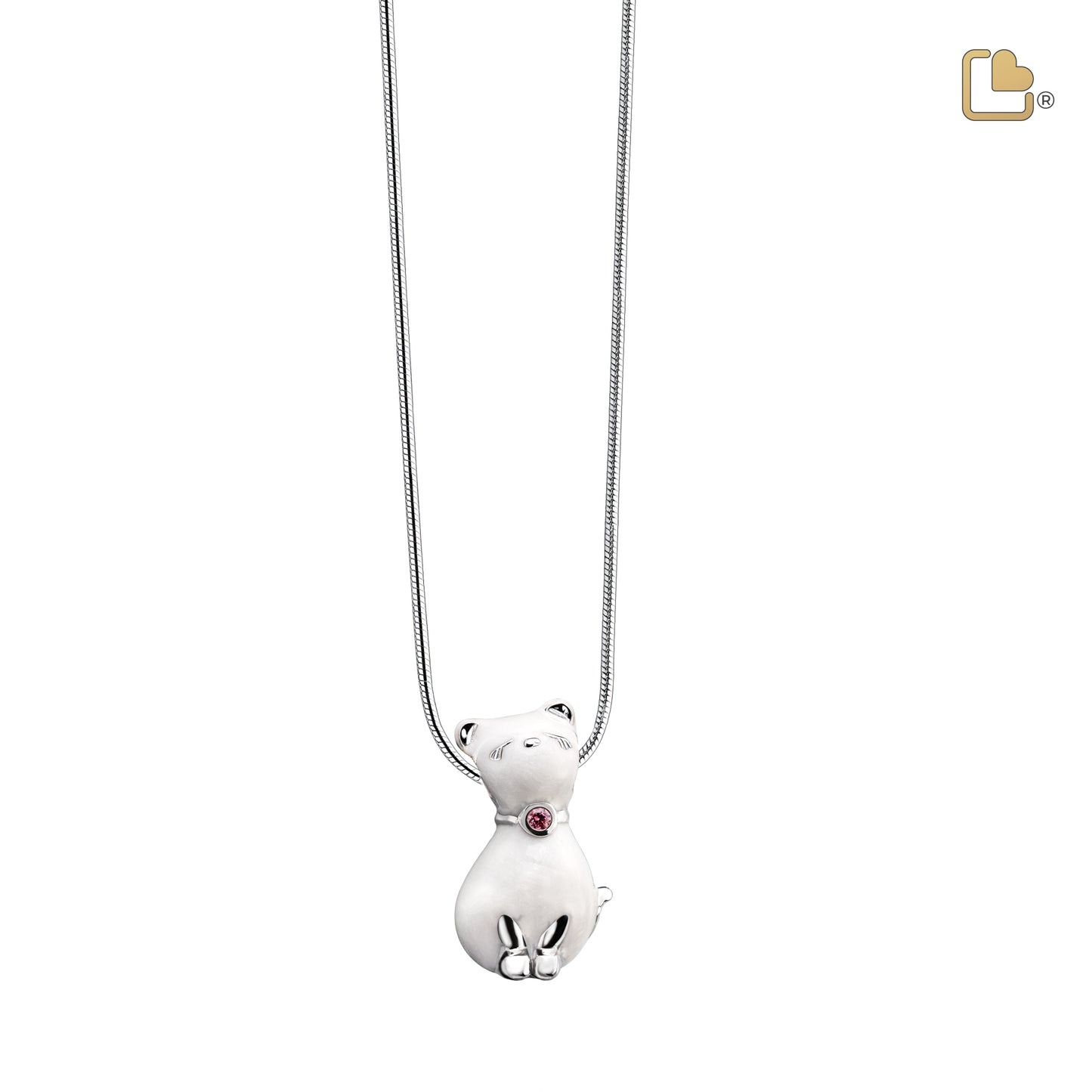 Pendant: Princess Cat Pearl - Enamel Rhodium Plated w/Pink Crystal - PD1260