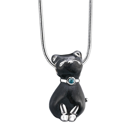 Pendant: Princess Cat Midnight - Enamel Rhodium Plated w/Sapphire Crystal - PD1261*