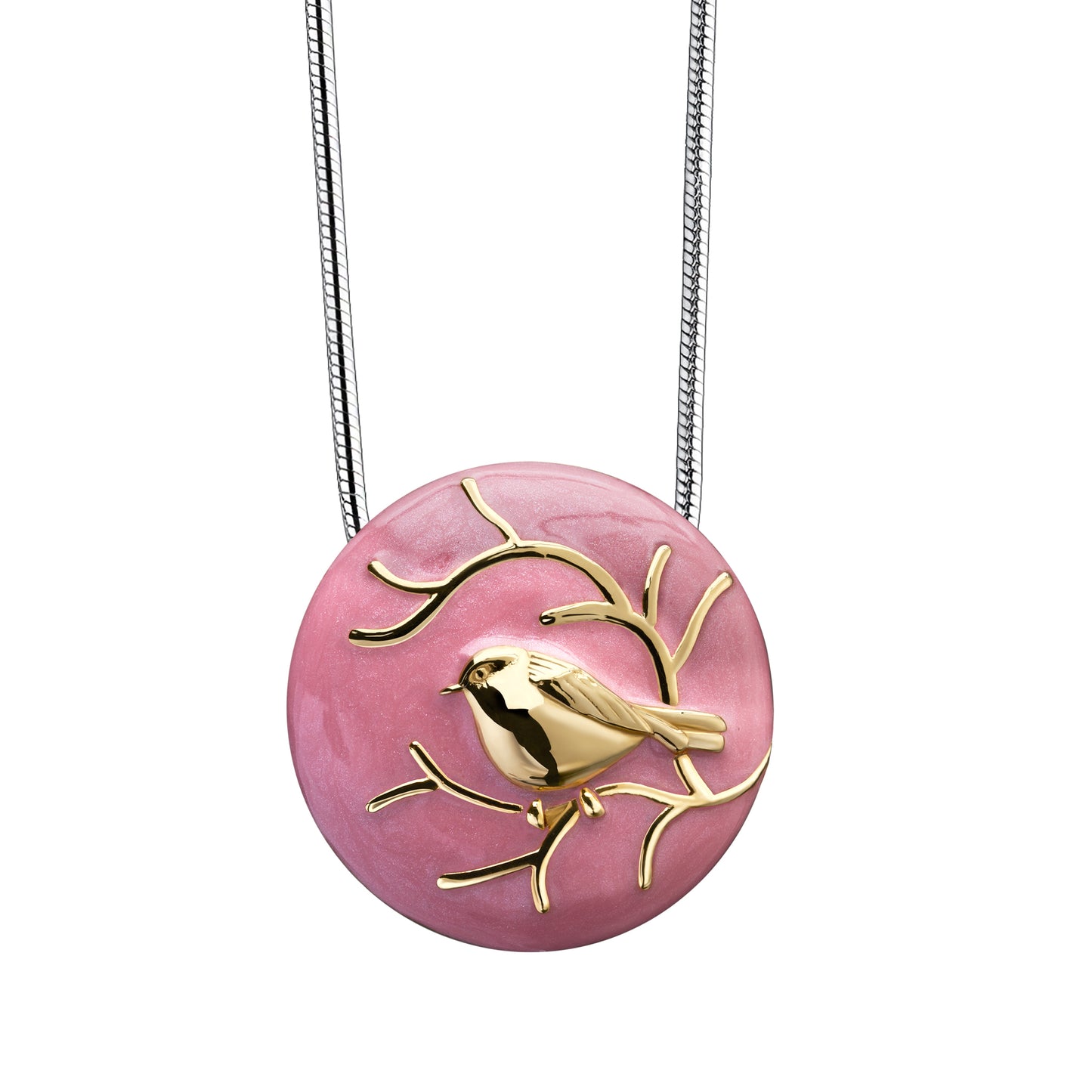 Pendant: Blessing Birds - Pink Enamel Gold Vermeil - PD1270