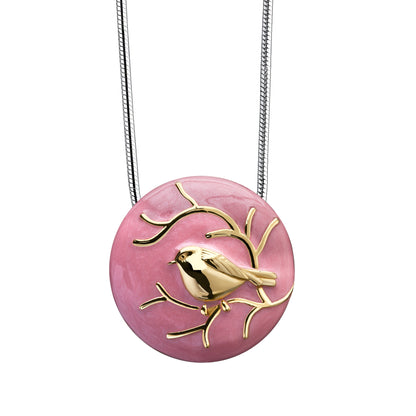 Pendant: Blessing Birds - Pink Enamel Gold Vermeil - PD1270