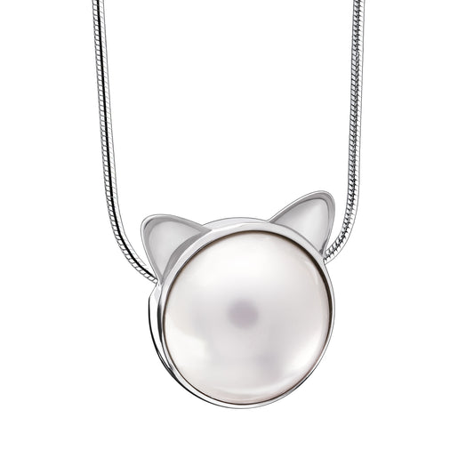 Pendant: Cat Pearl - Rhodium Plated - PD1420