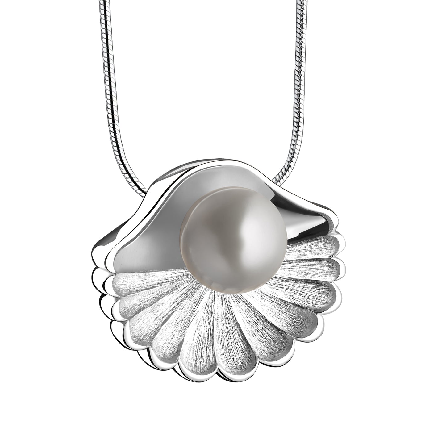 Pendant: Sea Shell Pearl - Rhodium Plated Two Tone - PD1480*