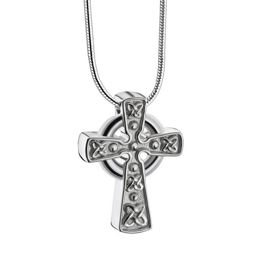 Pendant: Celtic Cross w/Knots - Rhodium Plated Two Tone - PD1492