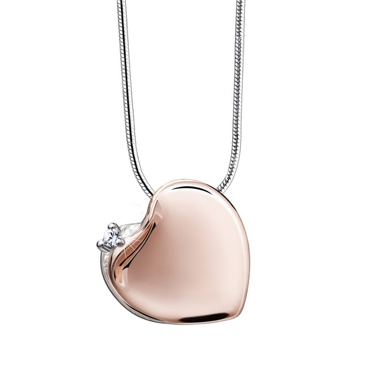 Pendant: Leaning Heart - Rose Gold Vermeil w/Crystal - PD1530