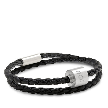 Memento Bracelet: Braided Leather Brushed Ashes Bead Black (L) - TB-BB1-L*
