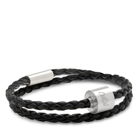 Memento Bracelet: Braided Leather Brushed Ashes Bead Black (L) - TB-BB1-L*