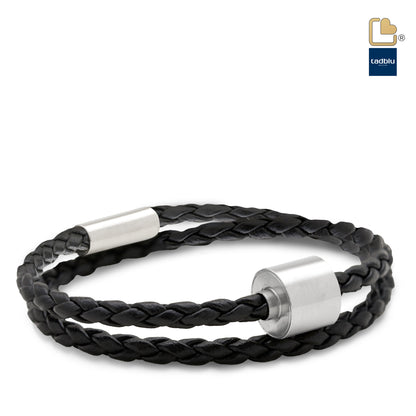 Memento Bracelet: Braided Leather Brushed Ashes Bead Black (L) - TB-BB1-L*