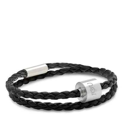 Memento Bracelet: Braided Leather Brushed Ashes Bead Black (M) - TB-BB1-M*
