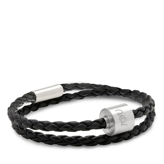 Memento Bracelet: Braided Leather Brushed Ashes Bead Black (M) - TB-BB1-M*