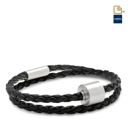 Memento Bracelet: Braided Leather Brushed Ashes Bead Black (M) - TB-BB1-M*