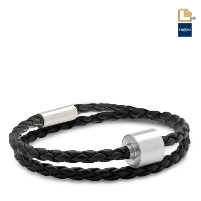 Memento Bracelet: Braided Leather Brushed Ashes Bead Black (XL) - TB-BB1-XL*