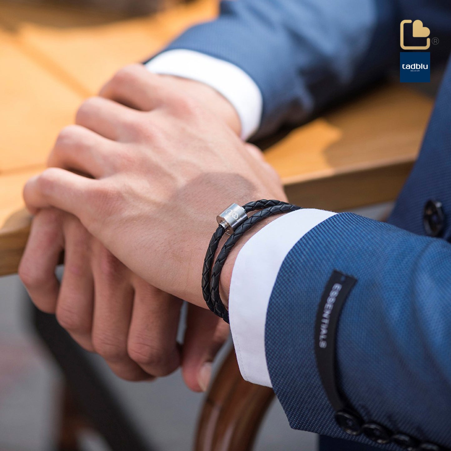 Memento Bracelet: Braided Leather Brushed Ashes Bead Black (XL) - TB-BB1-XL*