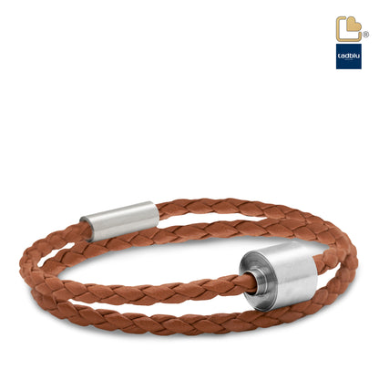 Memento Bracelet: Braided Leather Brushed Ashes Bead Cognac (L) - TB-BB3-L*