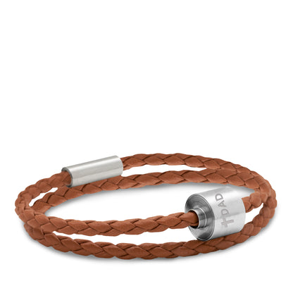 Memento Bracelet: Braided Leather Brushed Ashes Bead Cognac (S) - TB-BB3-S*