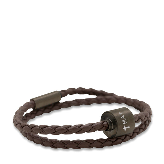 Memento Bracelet: Braided Leather Black Ashes Bead Brown (S) - TB-BE-BB2-S*