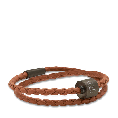 Memento Bracelet: Braided Leather Black Ashes Bead Cognac (L) - TB-BE-BB3-L*