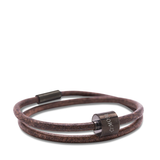 Memento Bracelet: Smooth Leather Black Ashes Bead Brown (XL) - TB-BE-BL2-XL*