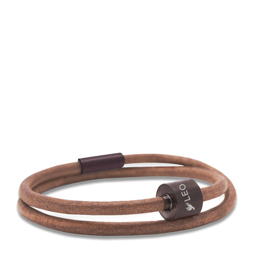 Memento Bracelet: Smooth Leather Black Ashes Bead Cognac (L) - TB-BE-BL3-L*