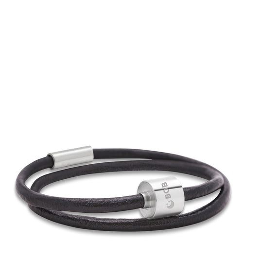 Memento Bracelet: Smooth Leather Brushed Ashes Bead Black (M) - TB-BL1-M*