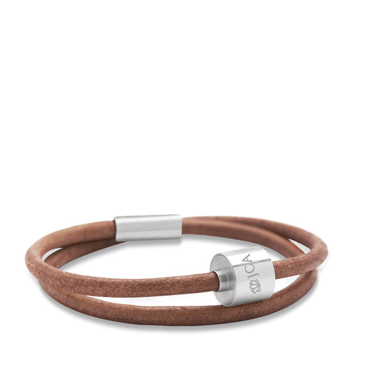 Memento Bracelet: Smooth Leather Brushed Ashes Bead Cognac (XL) - TB-BL3-XL*