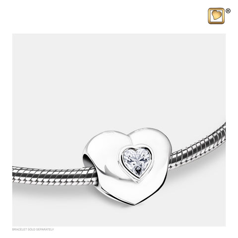 Bead: Heart to Heart - Rhodium Plated w/Clear Crystal - BD2003
