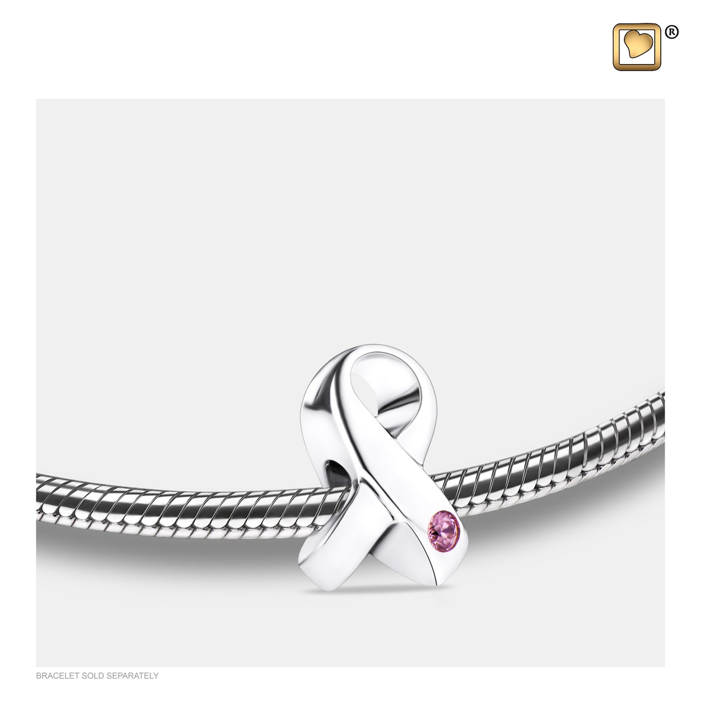 Bead: Awareness - Rhodium Plated w/Pink Crystal - BD2070*