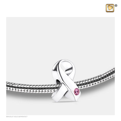 Bead: Awareness - Rhodium Plated w/Pink Crystal - BD2070*