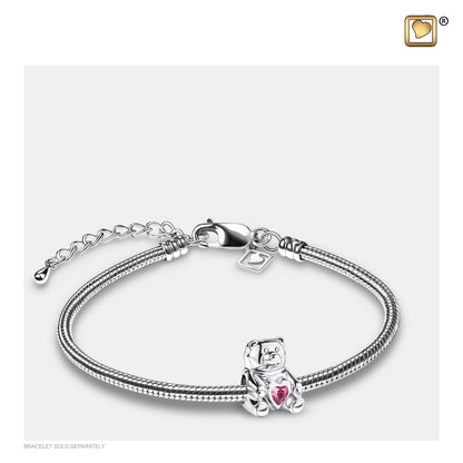 Bead: CuddleBear - Rhodium Plated w/Pink Crystal - BD2080