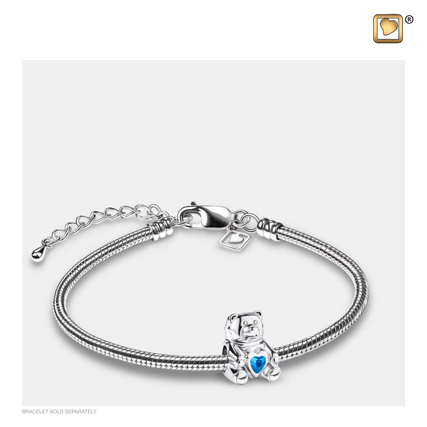 Bead: CuddleBear - Rhodium Plated w/Blue Crystal - BD2081