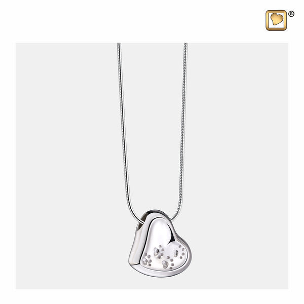 Pendant: Leaning Heart w/Paw Prints - Rhodium Plated - PD1170