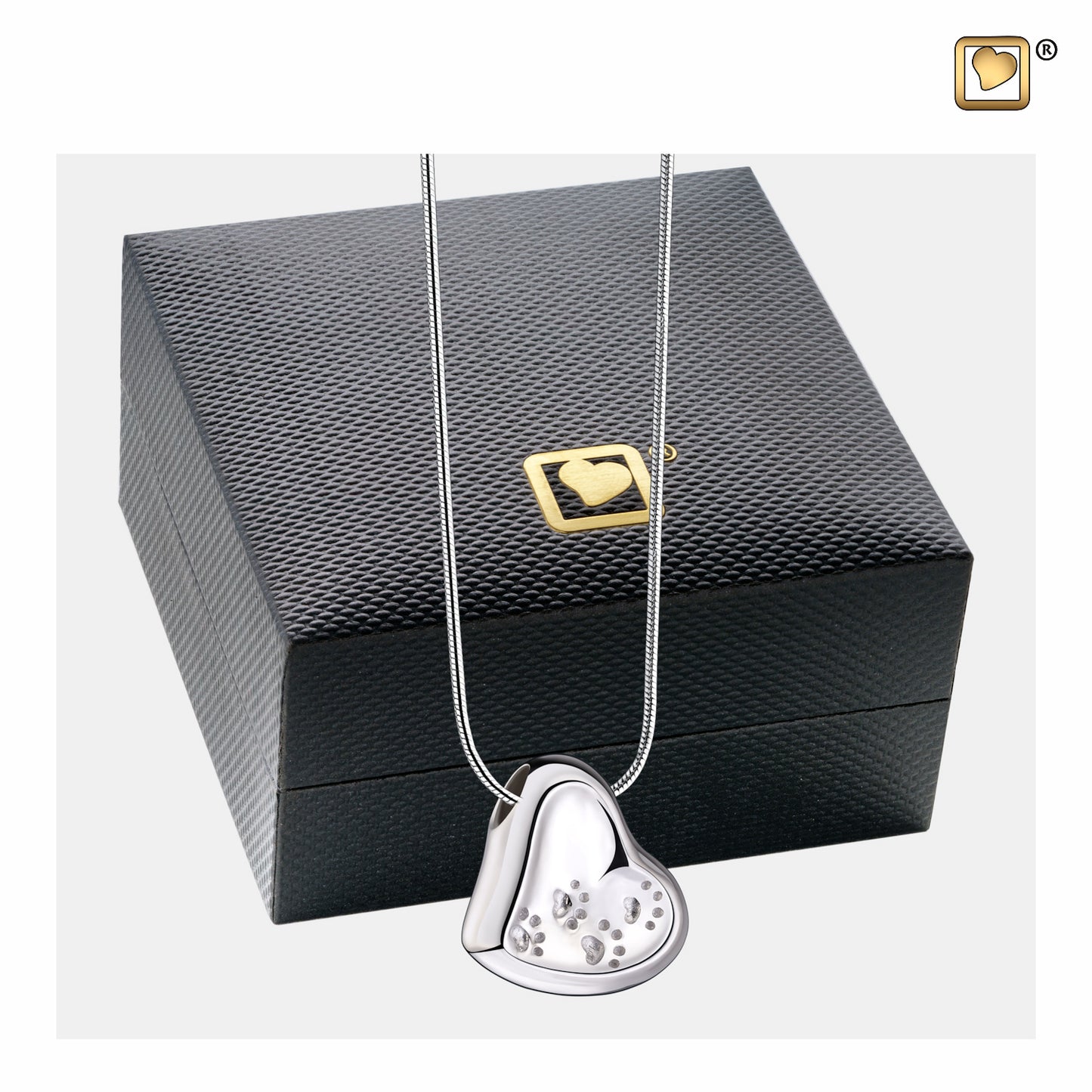 Pendant: Leaning Heart w/Paw Prints - Rhodium Plated - PD1170